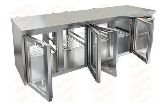 Стол охлаждаемый HICOLD GNG T 1111 HT, бок, 4 двери (+2...+10°С)